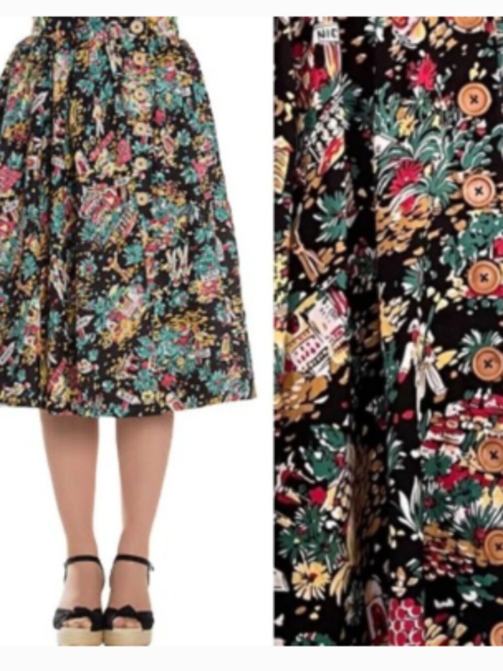 Hell Bunny Vixen Circle Skirt Black French Riviera Print Women’s Pinup